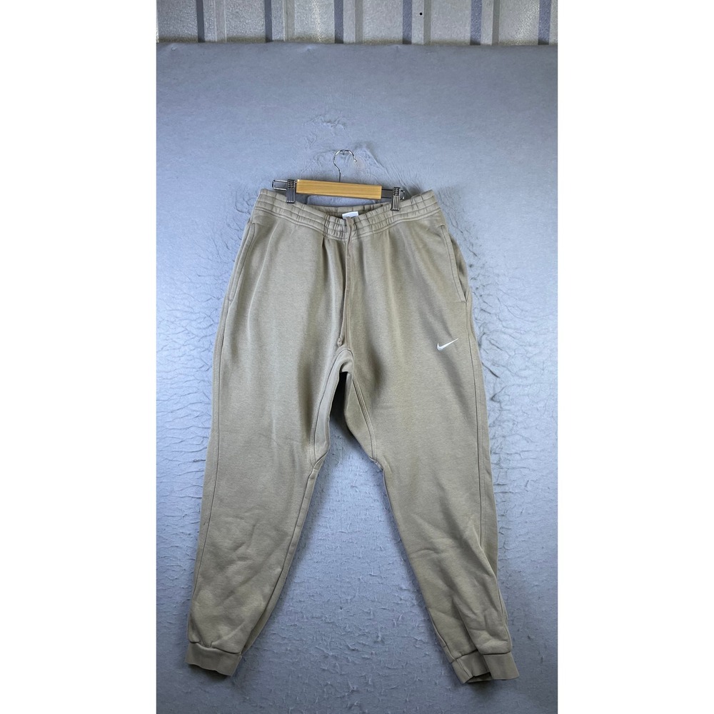 Nike Joggers Mens XL Khaki Tan Excellent Fleece Embroidered Swoosh Sweatpants